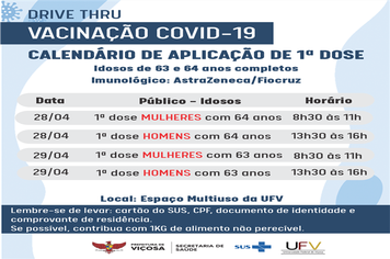 Idosos de 63 e 64 anos serão vacinados contra a Covid-19