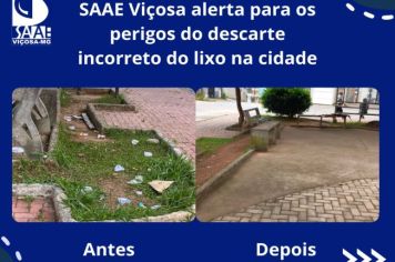 SAAE Viçosa alerta para os perigos do descarte incorreto do lixo na cidade